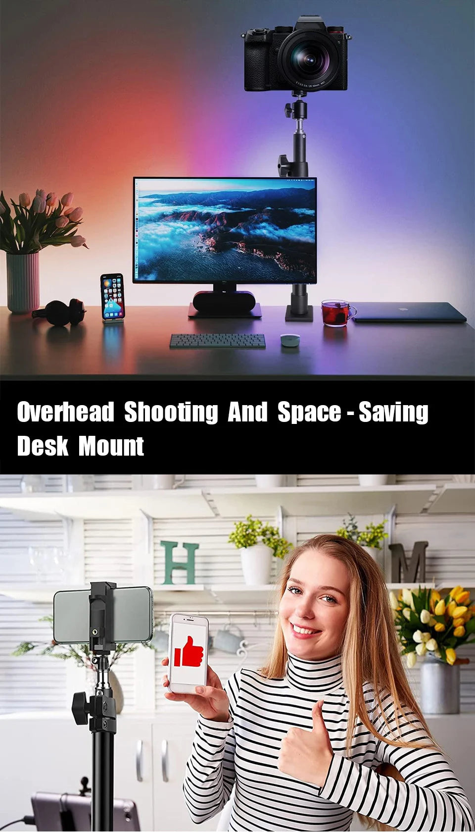 Desk Mount Stand DSLR Camera C Clamp Light Stand Photographic Light Boom Stand With Ball Head for Phone Video Ring Light Zoom