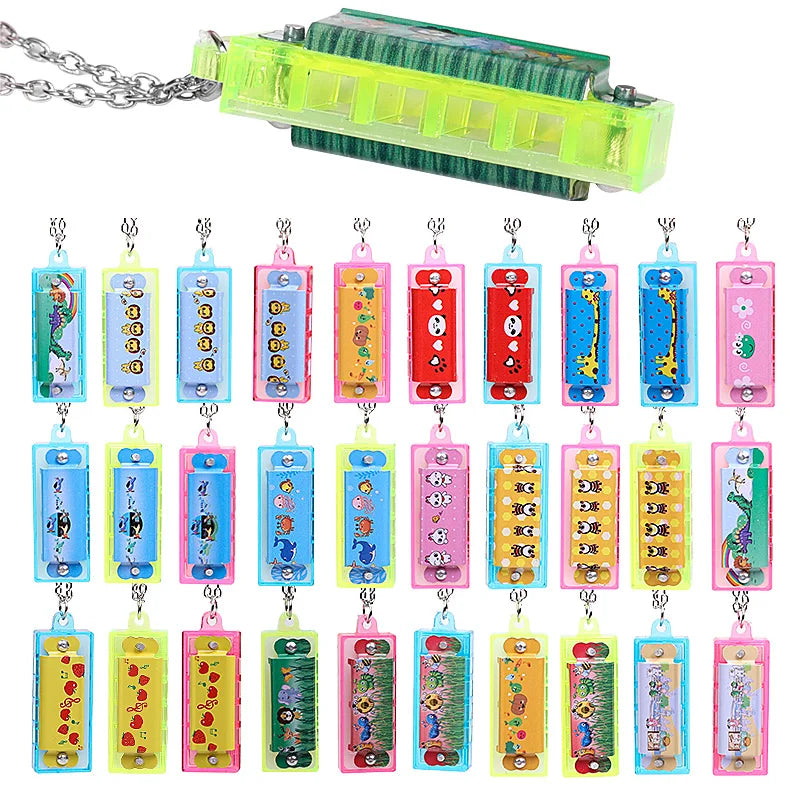 10/20Pcs Cartoon Mini Harmonica with Necklace Musical Toys for Kids Birthday Party Favors Pinata Fillers Boy Girl Christmas Gift