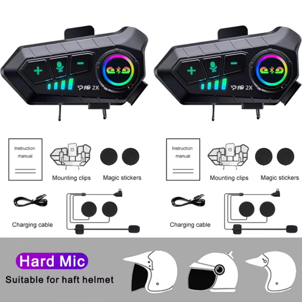 Kebidumei YP10 2X Wireless Bluetooth5.3 Motorcycle Helmet Intercom Headset Waterproof 300 m Intercomunicador Speaker Earphone