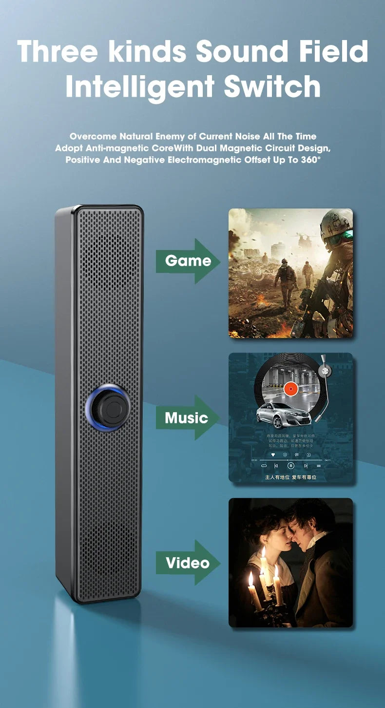 PC Soundbar Wired and  Bluetooth Speaker USB Powered Soundbar for TV Pc Laptop Gaming Home Theater Surround Audio System