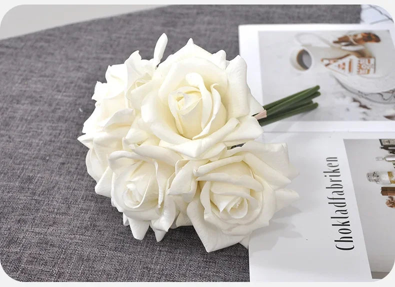 5 Head Curled Rose Bouquet with Artificial Moisture Sensation High-end Silk Flower Home Decoration Wedding Decoration