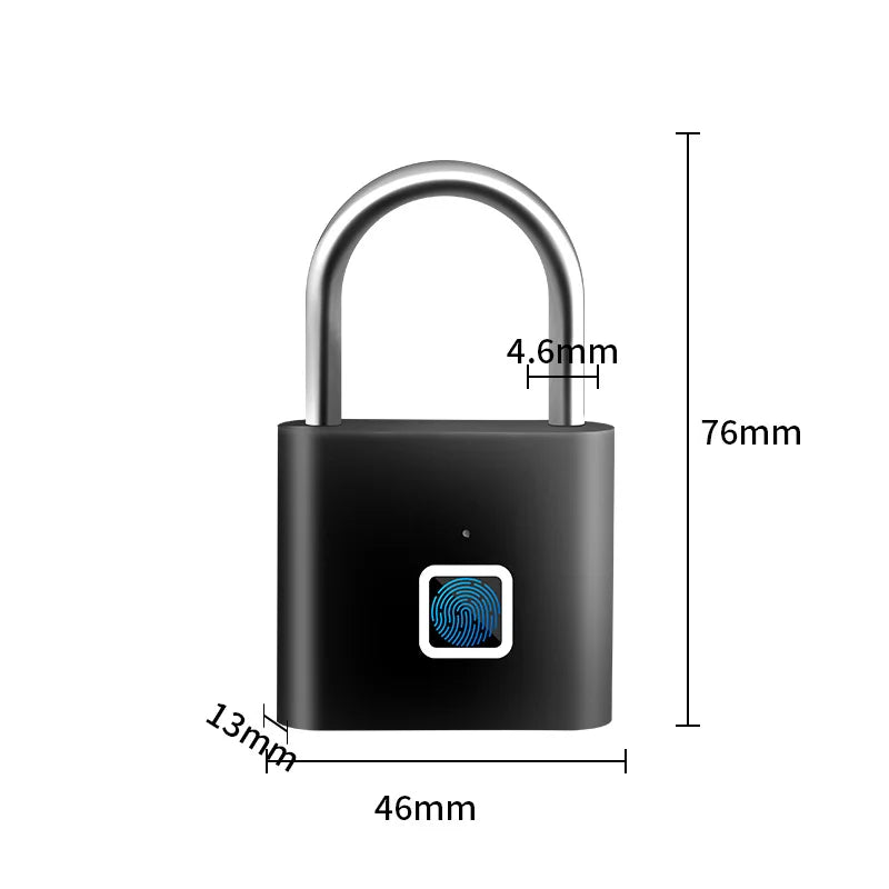 Keyless USB Charging Fingerprint Lock Smart Padlock Waterproof Door Lock 0.2sec Unlock Portable Anti-theft Padlock Zinc for Home