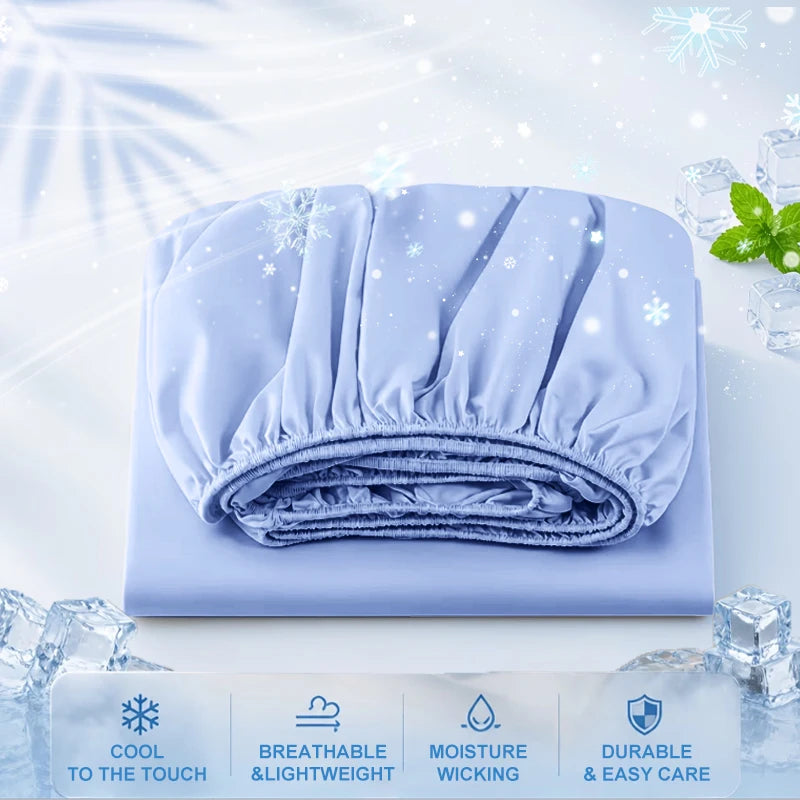 Summer Cooling Fitted Sheet Breathable Fabric With Elastic Band Solid Color Skin-friendly Fitted Sheet Cooling For Night Sleep
