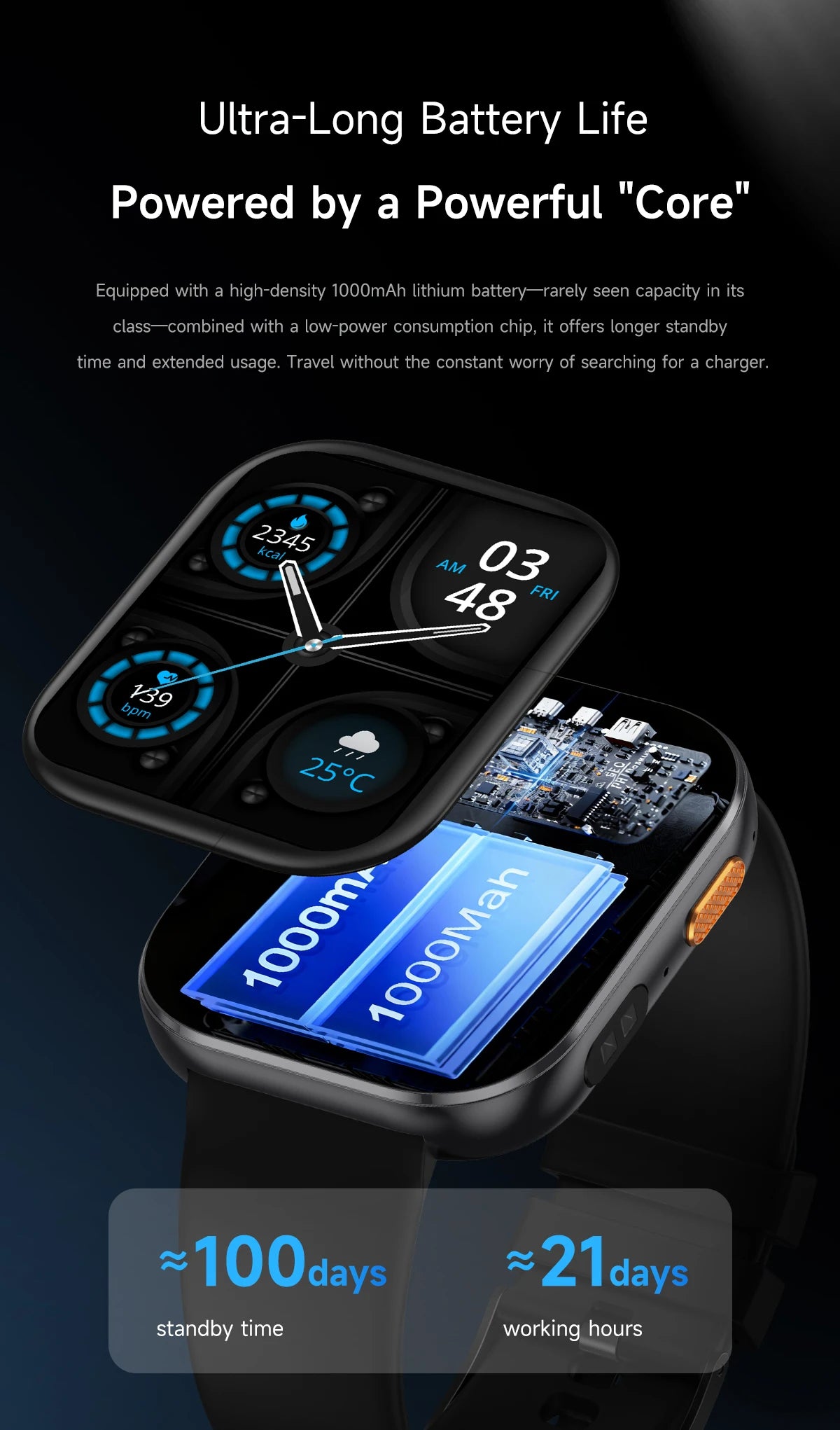 Outdoor New 1000mAh SmartWatch 2.04"HD Screen Smartwatch LED Flashlight 100+sports mode BT Call Waterproof SmartWatches Men Wome