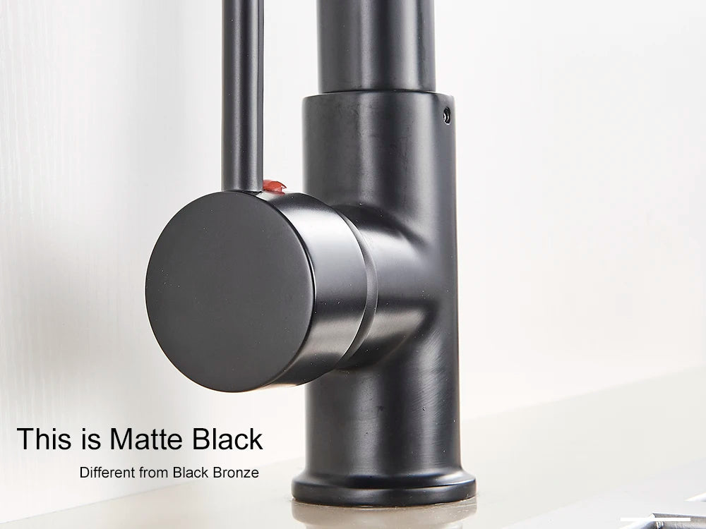 Black Pull Down Brass Kitchen Sink Faucet Hot Cold Water Mixer Crane Tap with Dual Spout 360 Rotation High Faucet Deck Mounted