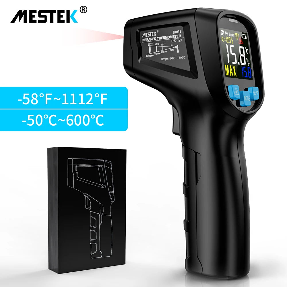 Digital Infrared Thermometer Non-contact Pyrometer Laser Temperature Meter Imager Hygrometer IR Termometro Color LCD Light Alarm