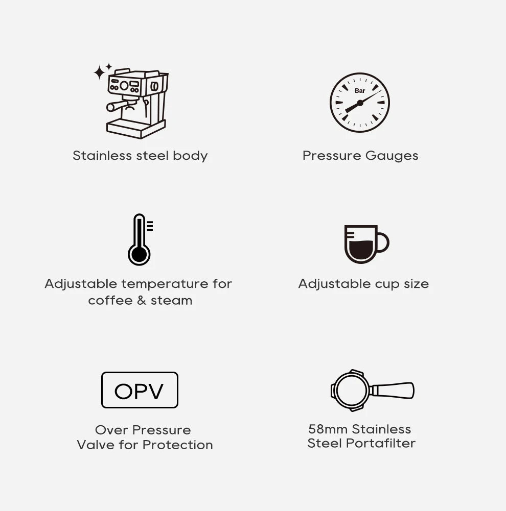 HiBREW H10A Black Espresso Machine Temperature Volume Pre Brewing Adjustable 58mm Portafilter Cappuccino Coffee Maker