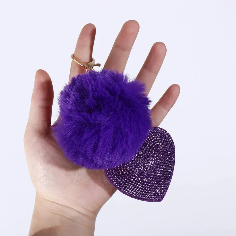 Fashion for Women's Bags Girls Ornaments Packaging Decoration Pompom Keychains Rhinestone Heart Bag Pendant Rhinestone Keyrings
