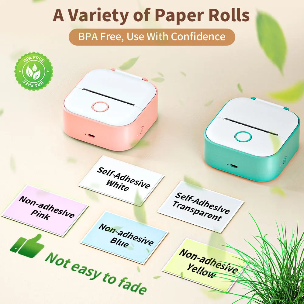 Phomemo T02 Mini Printer Portable Printer Thermal Printing Sticker Wireless Inkless Pocket Printer Self-adhesive Label Printer