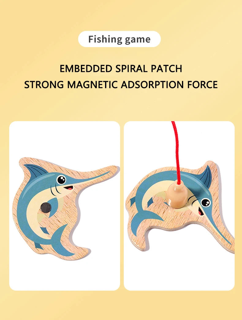 Wooden Magnetic Fishing Toys for Children Marine Life Cognition Fish Games Baby Early Educational Parent-child Interactive Toy