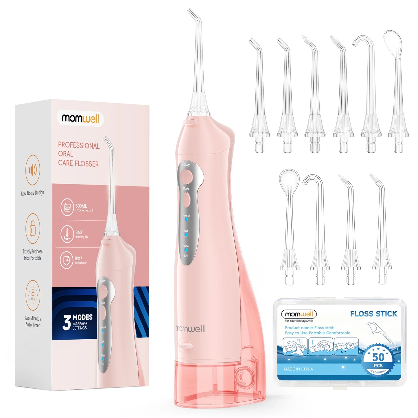 Mornwell Water Flosser Teeth Picks 6 Jets 3 Modes Portable Cordless D52 Water Floss For Teeth Cleaner IPX7 Waterproof Oral Picks