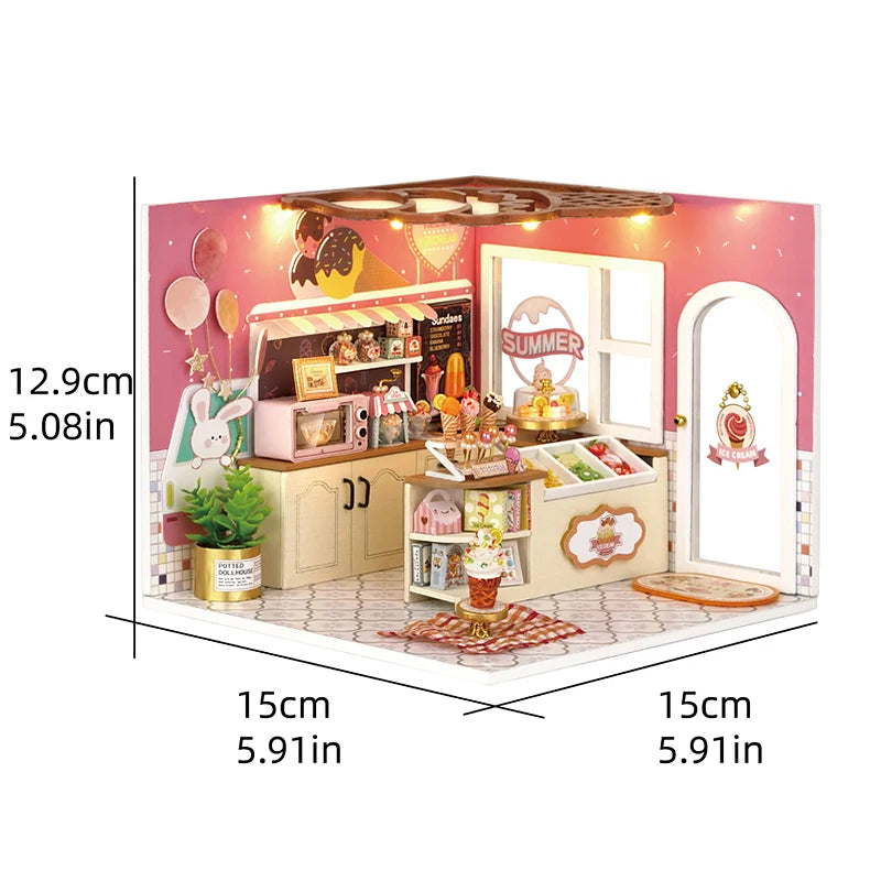 DIY Wooden Miniature Doll House Small House Kit 3D Puzzle Assembly Building Kits With Furniture LED Dollhouse Toys For Gifts