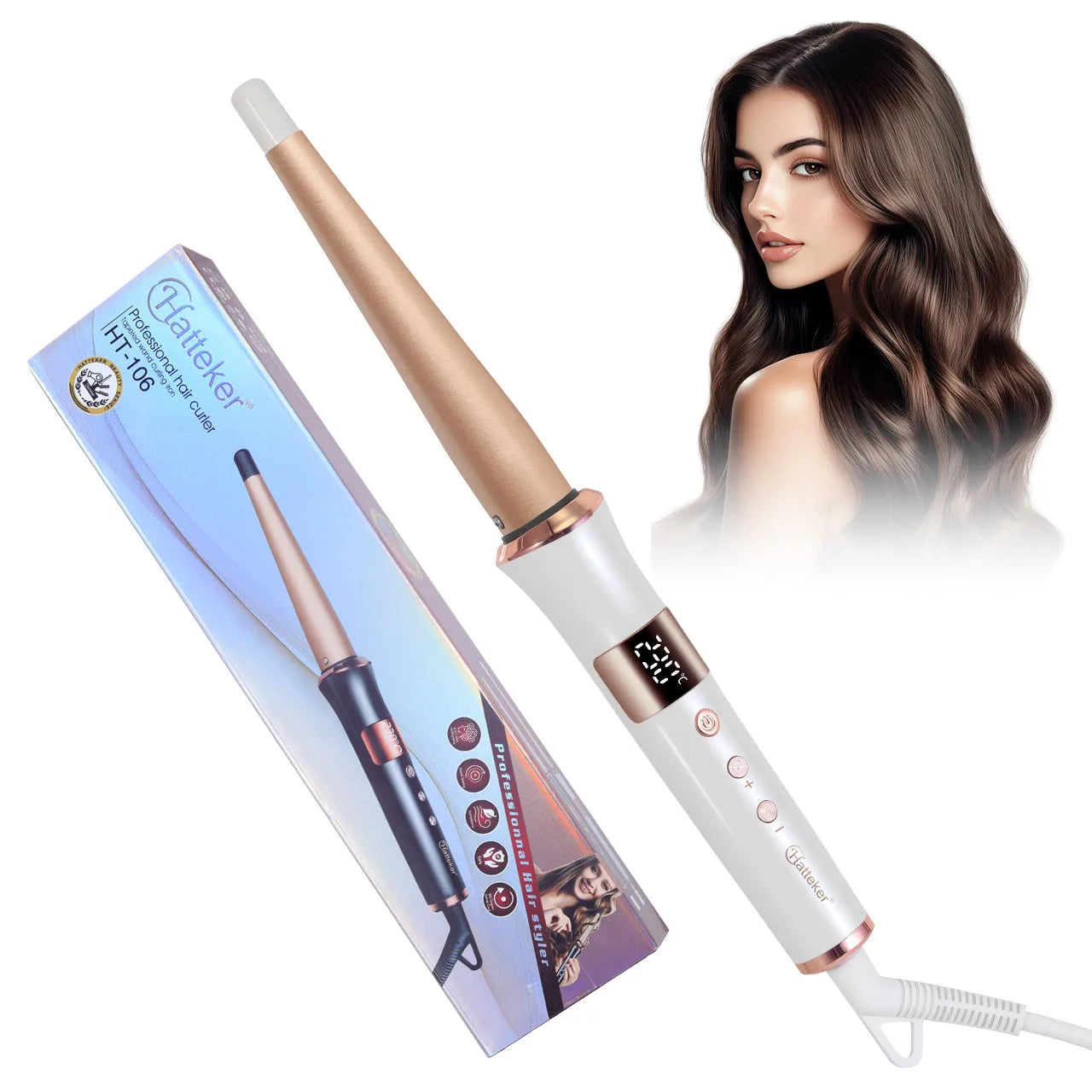 Hatteker Electric Curling Iron for Women 3-Level Temperature Control Ceramic Hair Protecting Curler Home Use Styling Tool US