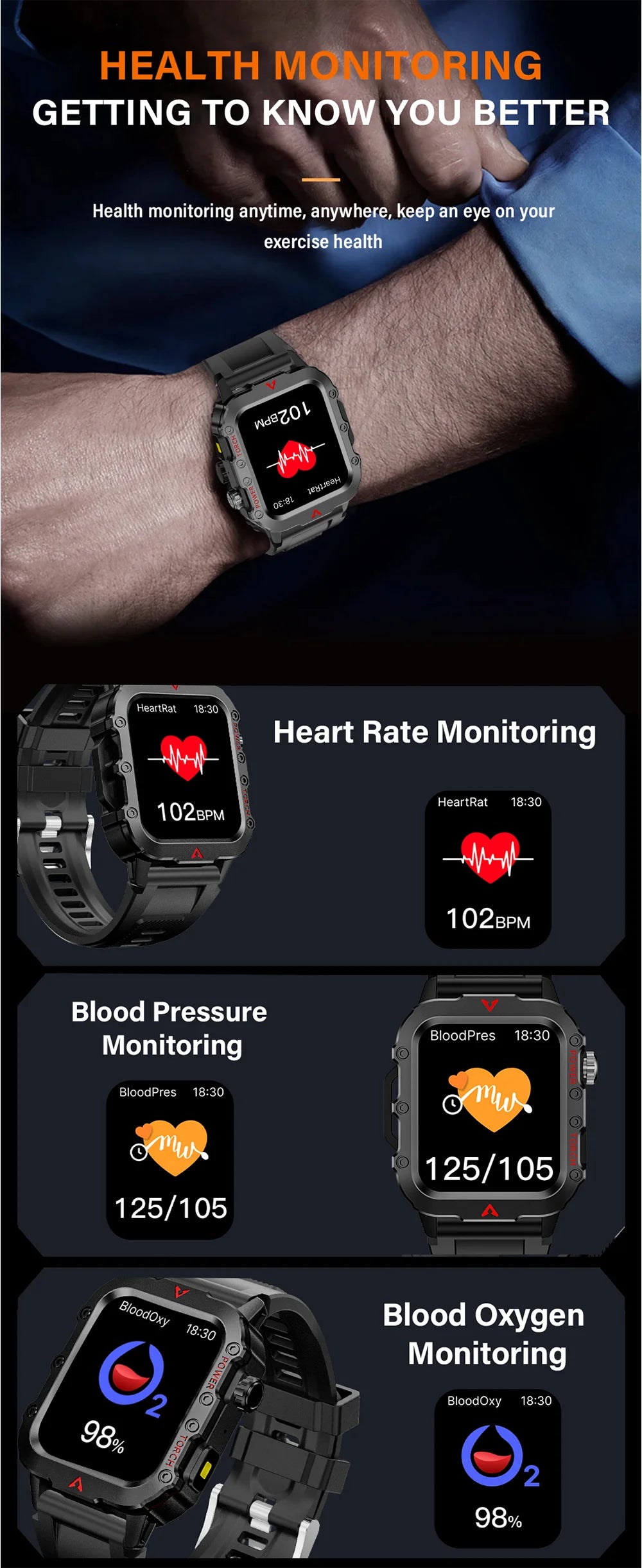 LAXASFIT 2026 New Men's Smart Watch Outdoor Sports Watch 1.85 Inch Voice Assistant Bluetooth Call LED Flashlight Smartwatch