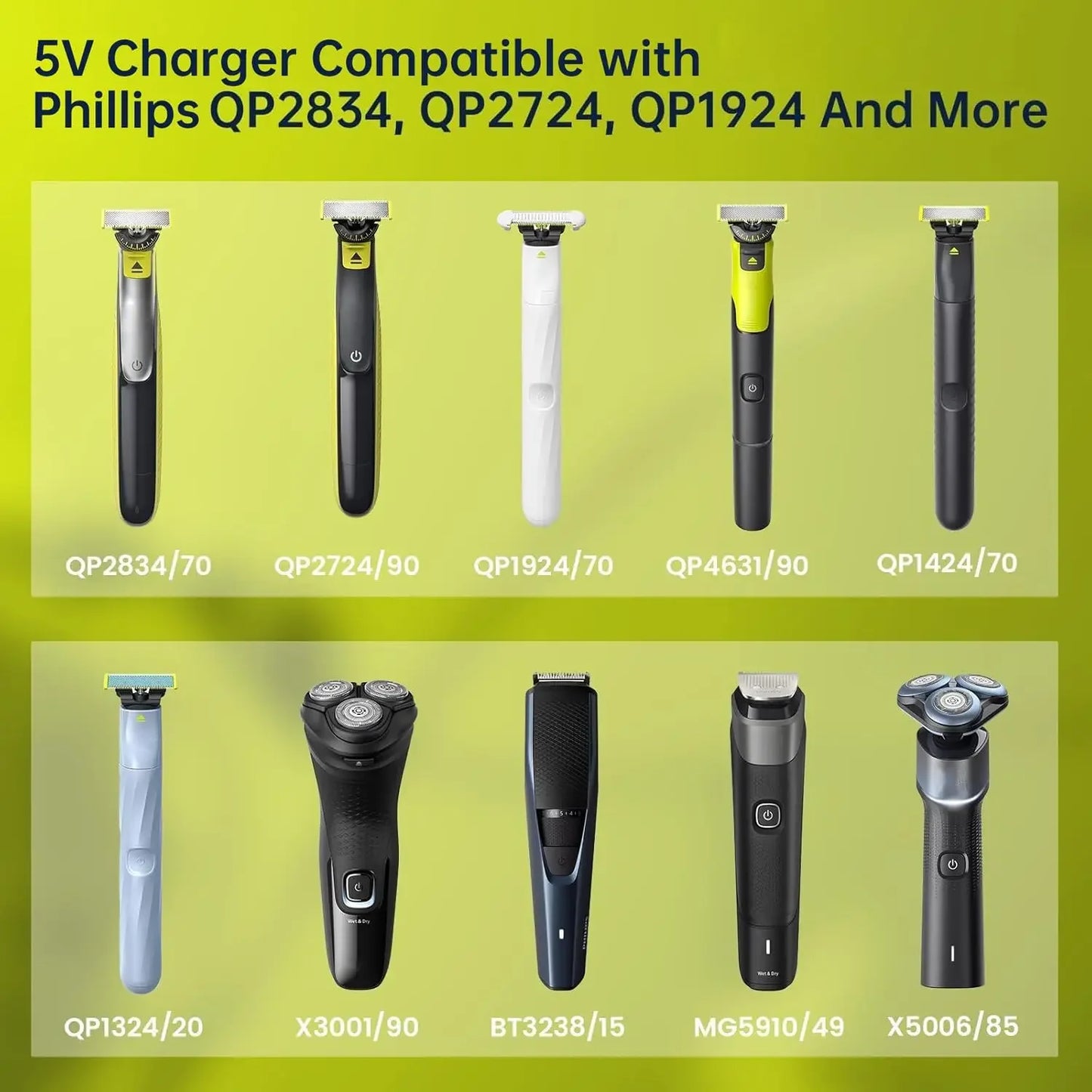 5V Type-C Shaver Adapter Charger Converter Compatible with Philips One Blade QP2724 QP2834 QP4530 QP1924 QP1324 Shaver