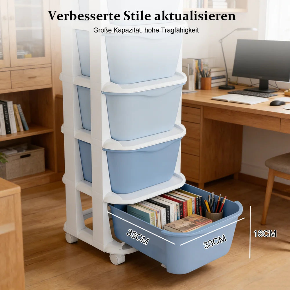 6/5 Tier Drawer Storage Cabinet Stackable Dustproof Storage Organizer with Wheels Floor-standing Storage Box Office Supplies