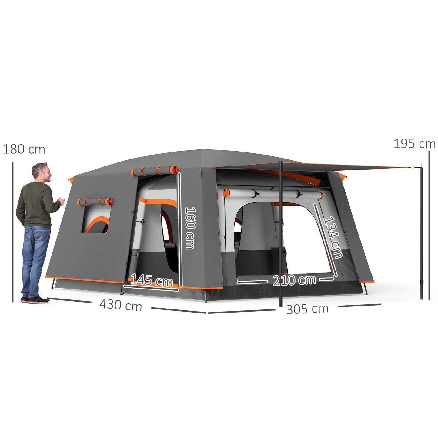 Outsunny 4-6 Man Camping Tent, Double Layer Tunnel Tent with Porch, Living Area and 2 Bedrooms, Sewn in Groundsheet