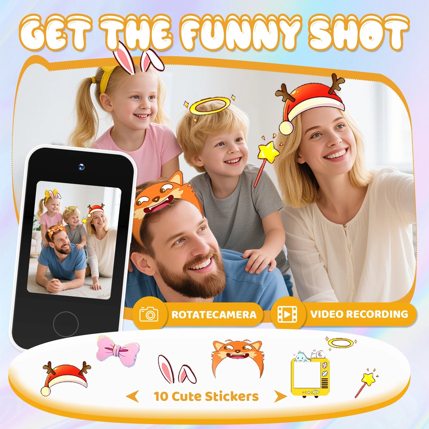 Kids Smart Phone Toy with Dual Camera Educational Games Music Player Safe Mode Best Birthday Gift HD 1080P Kids Camera Toys