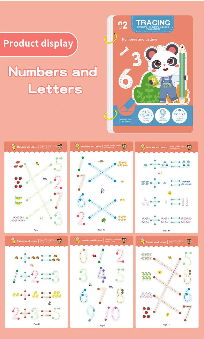 34-Page Reusable Magic Tracing Workbook, Educational Drawing and Pen Control Training, Includes Pen and Eraser, Essential for Learning, Classroom Education, Birthday, Christmas, Easter Gift