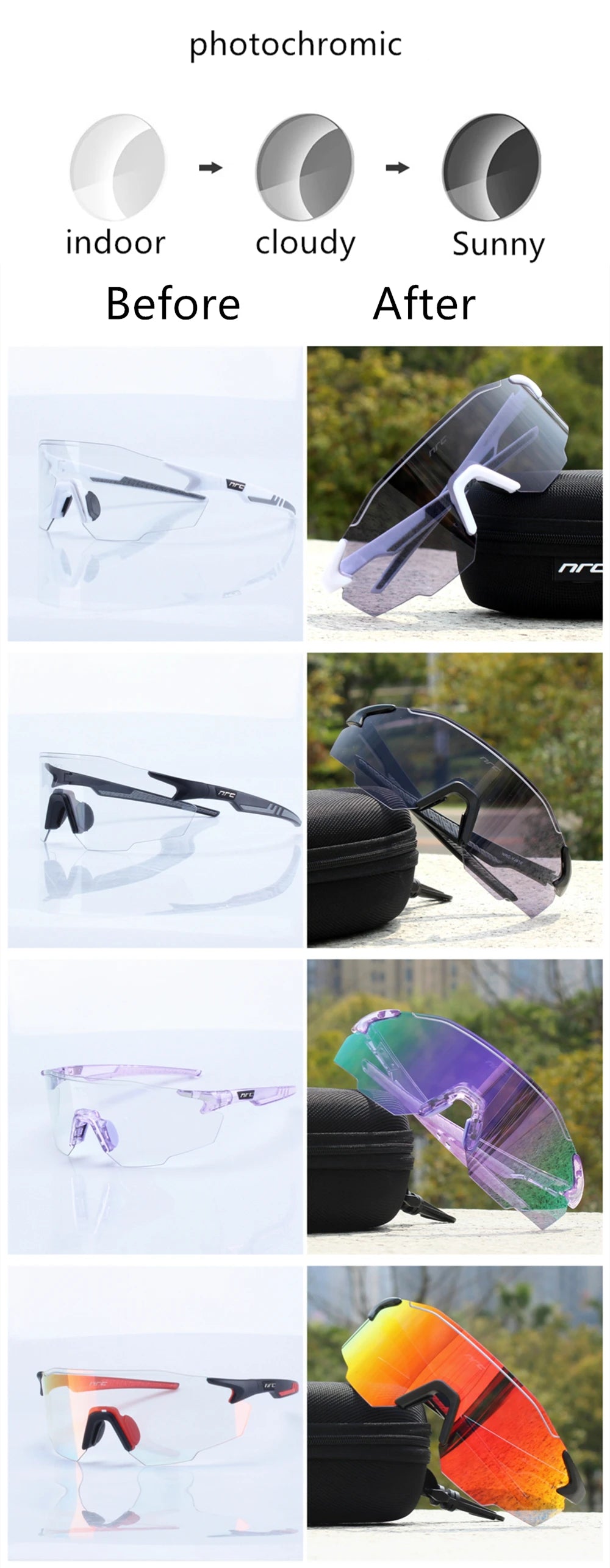 NRC Men Cycling Sunglasses UV400 TR90 Sports Bicycle Glasses MTB Mountain Bike Fishing Hiking Riding Eyewear for Women sport