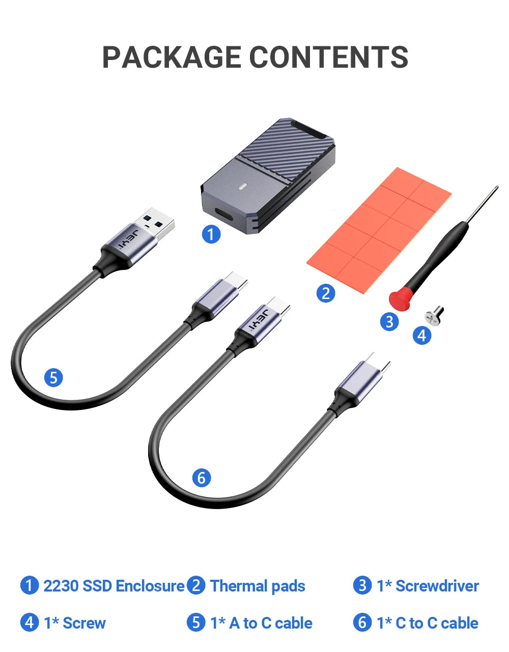 JEYI 2230 NVMe SSD Enclosure, PCIe USB3.2 10Gbps Aluminum M.2 Case Portable External Solid State Disk Box Supports UASP TRIM