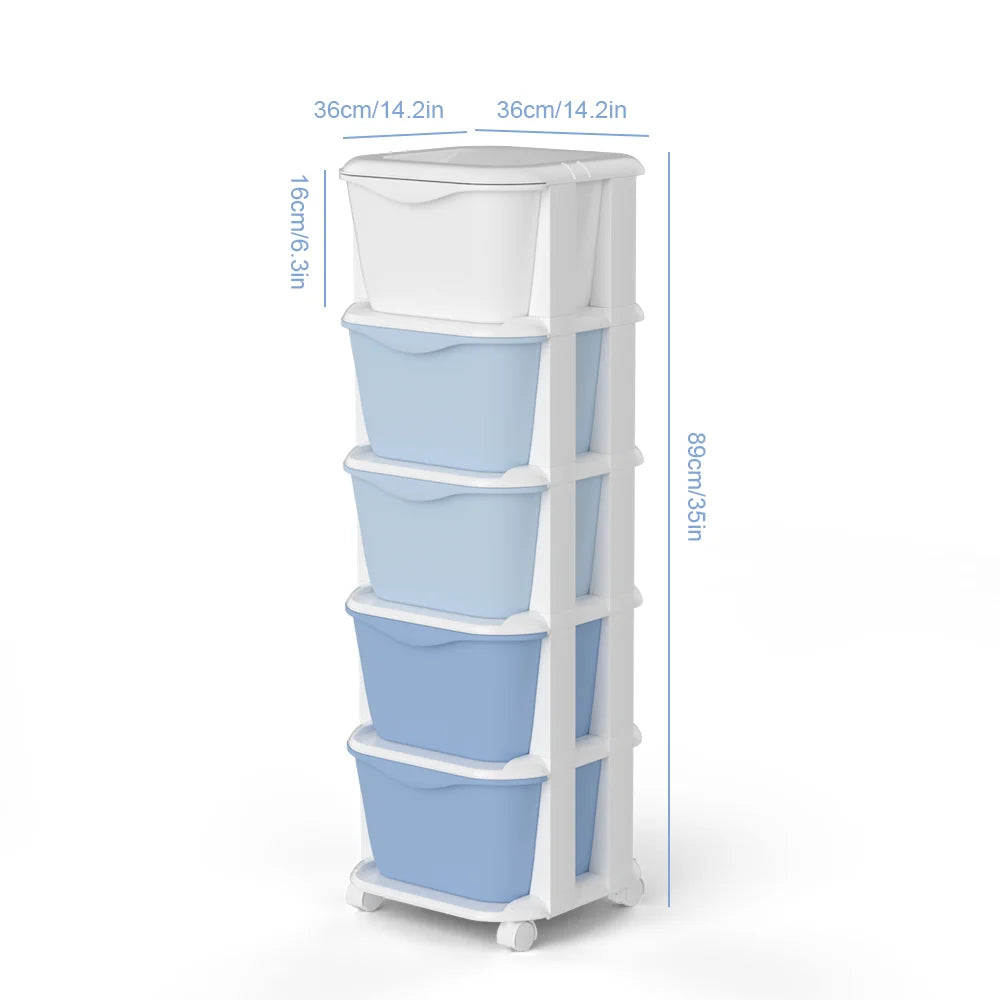 6/5 Tier Drawer Storage Cabinet Stackable Dustproof Storage Organizer with Wheels Floor-standing Storage Box Office Supplies
