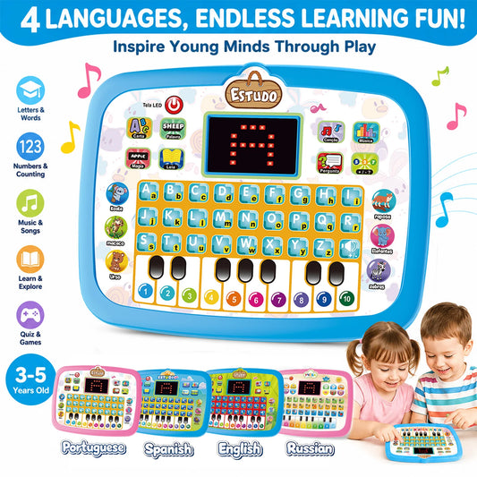 English/Spanish/Russian/Portuguese Interactive Learning Tablet for Kids 3-5, Educational Toys Learn Alphabet, Number, Music & Wo