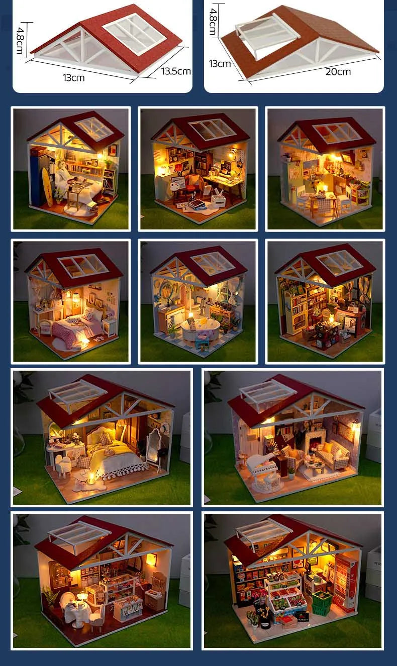 DIY Doll House Wooden Miniature Kit with Furniture Set Handmade Model Assembly Toy Case for Birthday Gifts