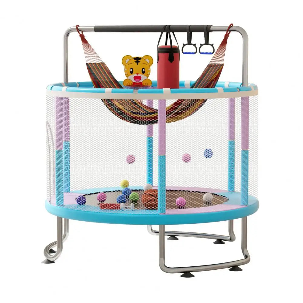 5FT Kids Trampoline, Adjustable Baby Toddler Trampoline with Basketball Hoop, Swing, Sandbag, Ocean Balls, 440lbs Indoor Outdoor