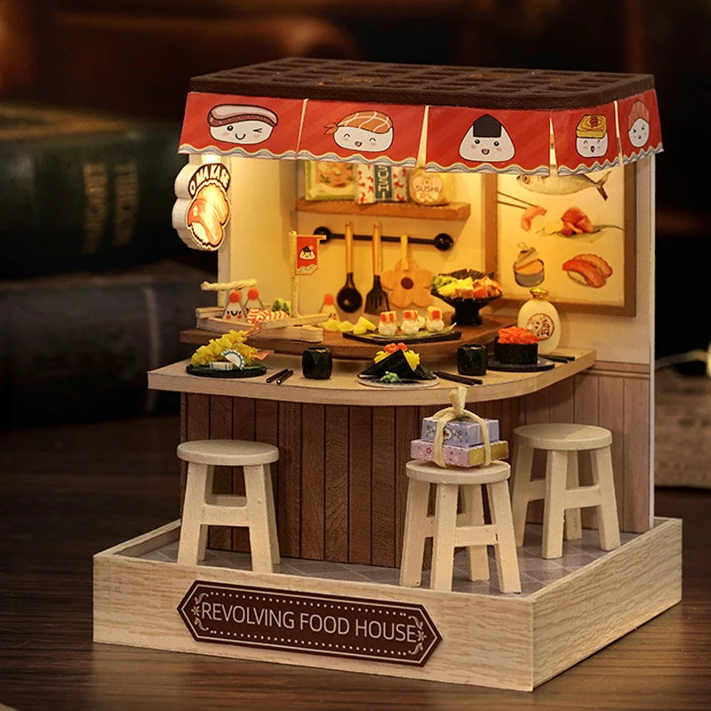 Wooden Miniature Doll House DIY Handmade Assembly Model Building Kit With Dust Cover 3D Puzzle Dollhouse Toys Birthday Gifts