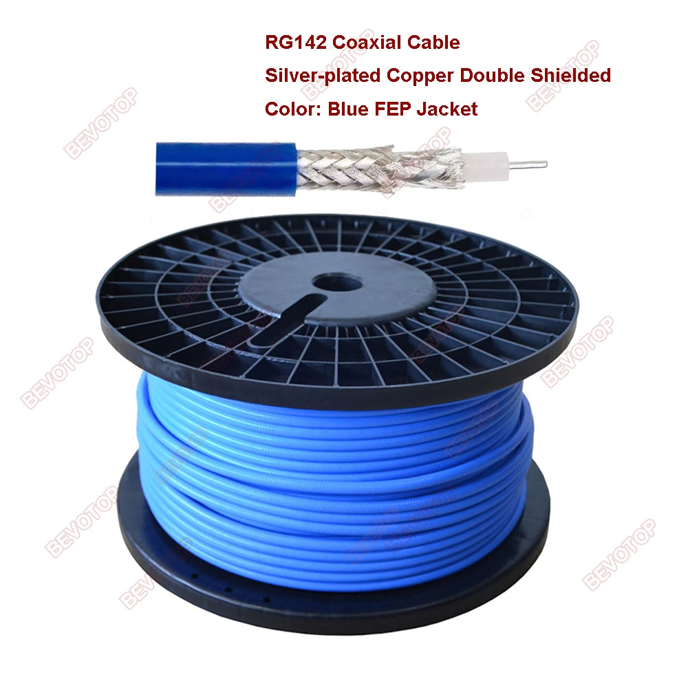FEP Brown Jacket RG142 Coaxial Cable Silver-plated Copper Double Shielded RF Coaxial Cable 50 Ohm Low Loss BEVOTOP