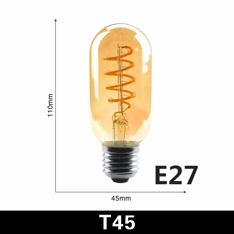 1-10pcs E27 E14 Retro Edison LED Filament Bulb AC 220V Spiral Light C35 G45 A60 ST64 G80 G95 G125 Glass Bulb Retro Candle Lamp