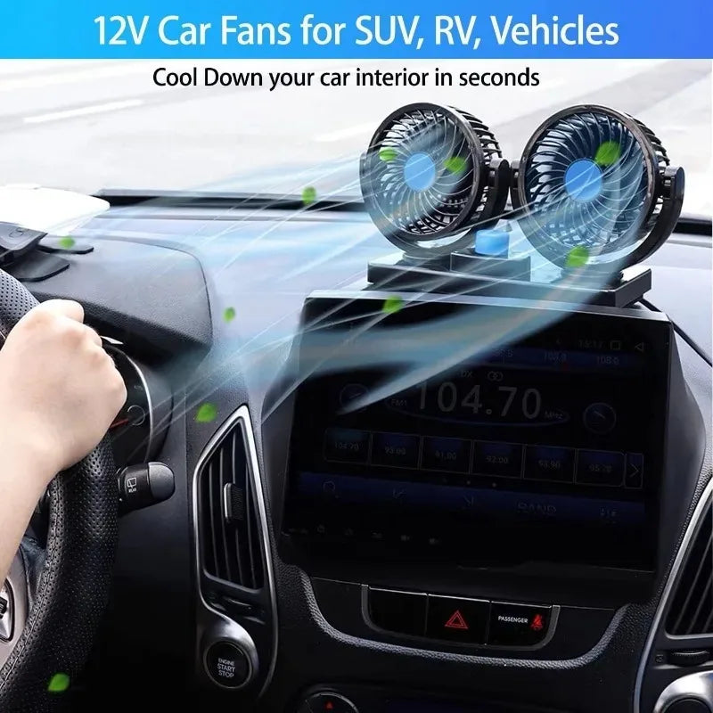Professional Dual Fans 360 Rotation Multi Angle Cooling Fan for Sedan RV Truck Boat Vehicles Camping Office Desk Use Accessory