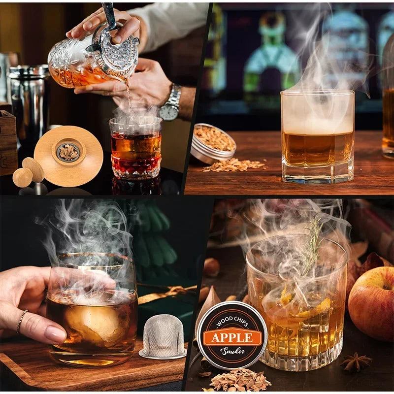 Cocktail Smoker Kit 6 Flavors Wood Chips Wooden Smoked Hood Drink Infuser Old Fashioned Bourbon Whiskey Bar Tools For Home Bar