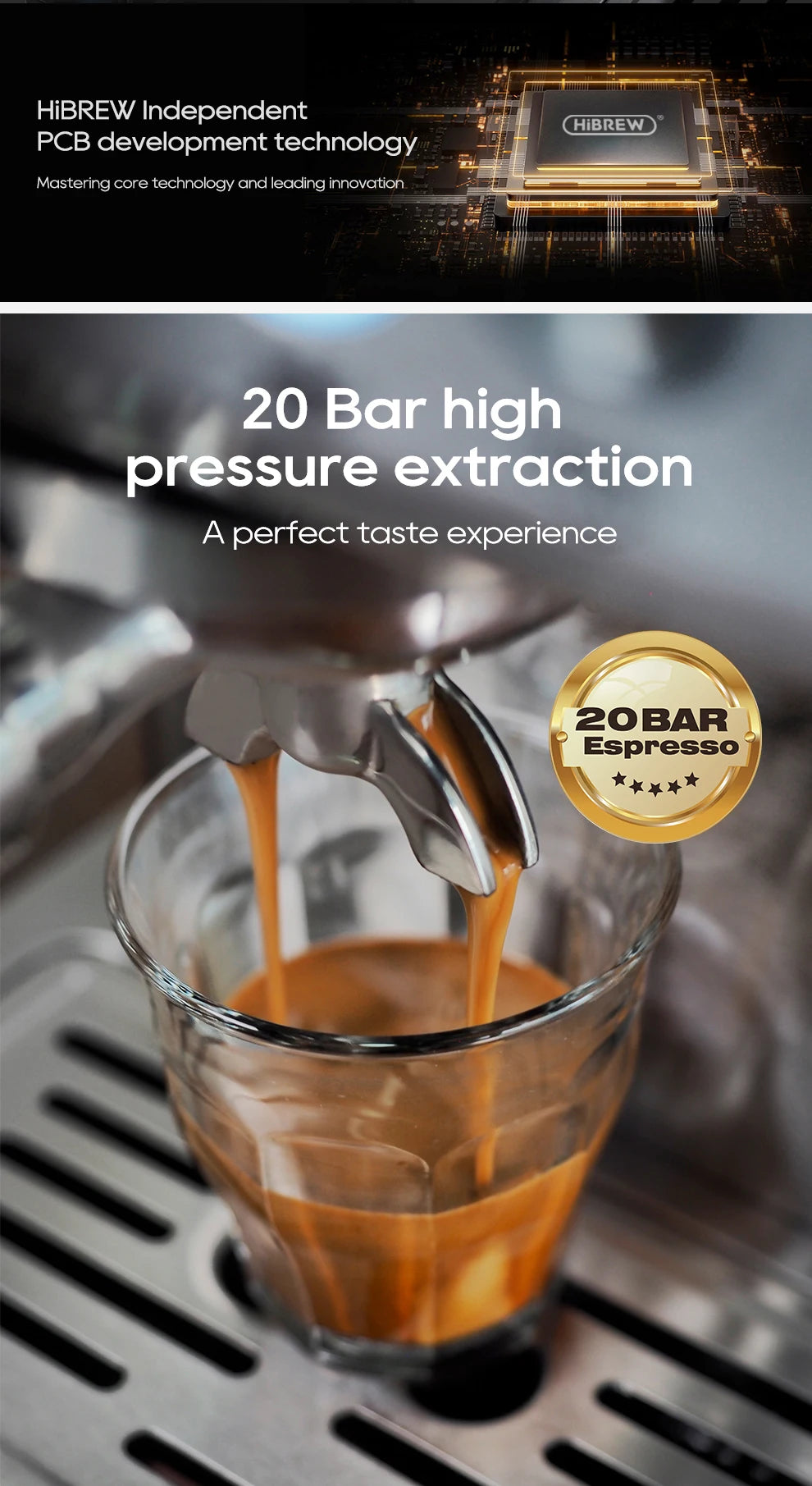 HiBREW H10A Black Espresso Machine Temperature Volume Pre Brewing Adjustable 58mm Portafilter Cappuccino Coffee Maker