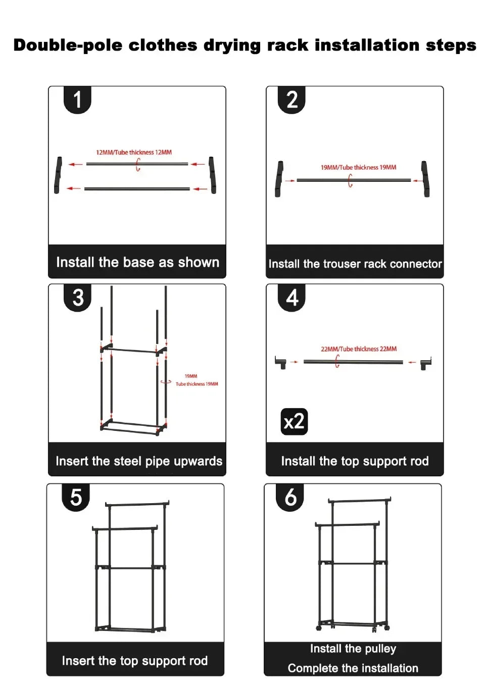 Standing Clothes Hanger Movable Simple Clothing Shelf Bedroom Storage Rack Assembled Closet Organizer Double Rod Coat Rack Floor