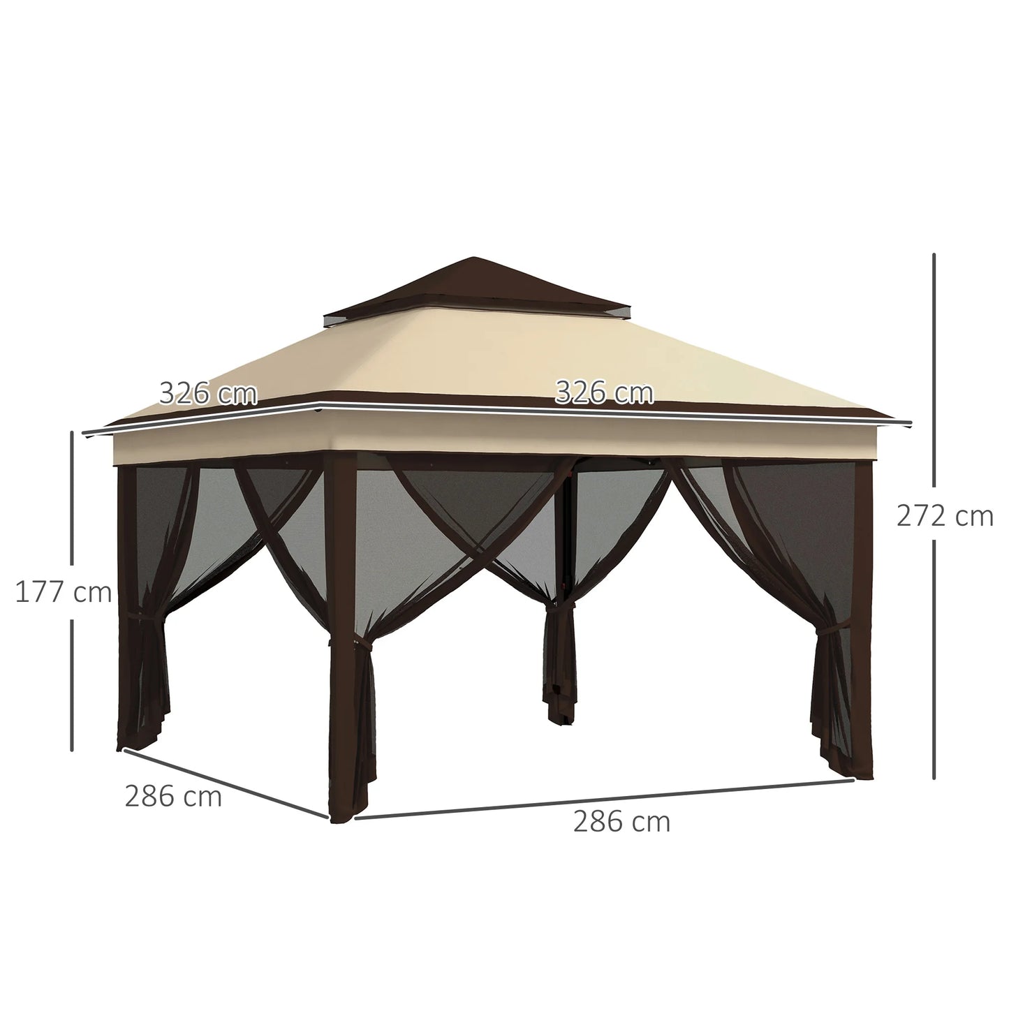 Outsunny 3 x 3(m) Pop Up Gazebo with Netting and Carrying Bag, Party Tent Instant Event Shelter, Height and UV-Resistant,, Beige