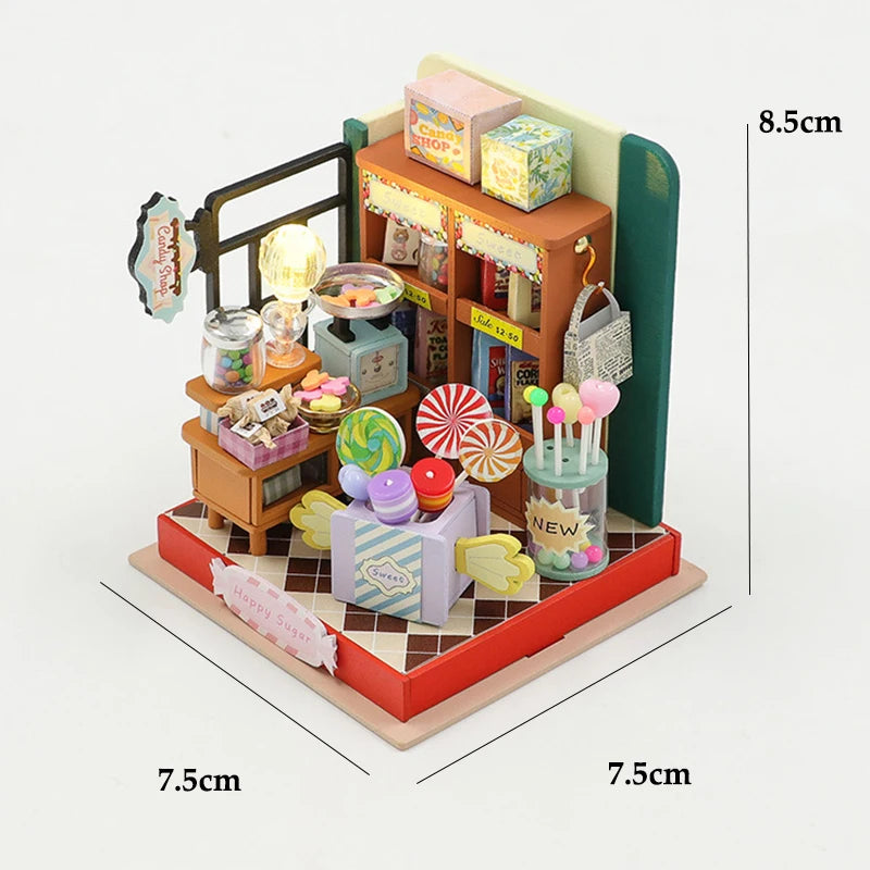 3D Puzzles Wooden Coffee Shop Mini Dollhouse Kit DIY Handmade Assembly Building Dollhouses Toys For Kids Birthday Gifts