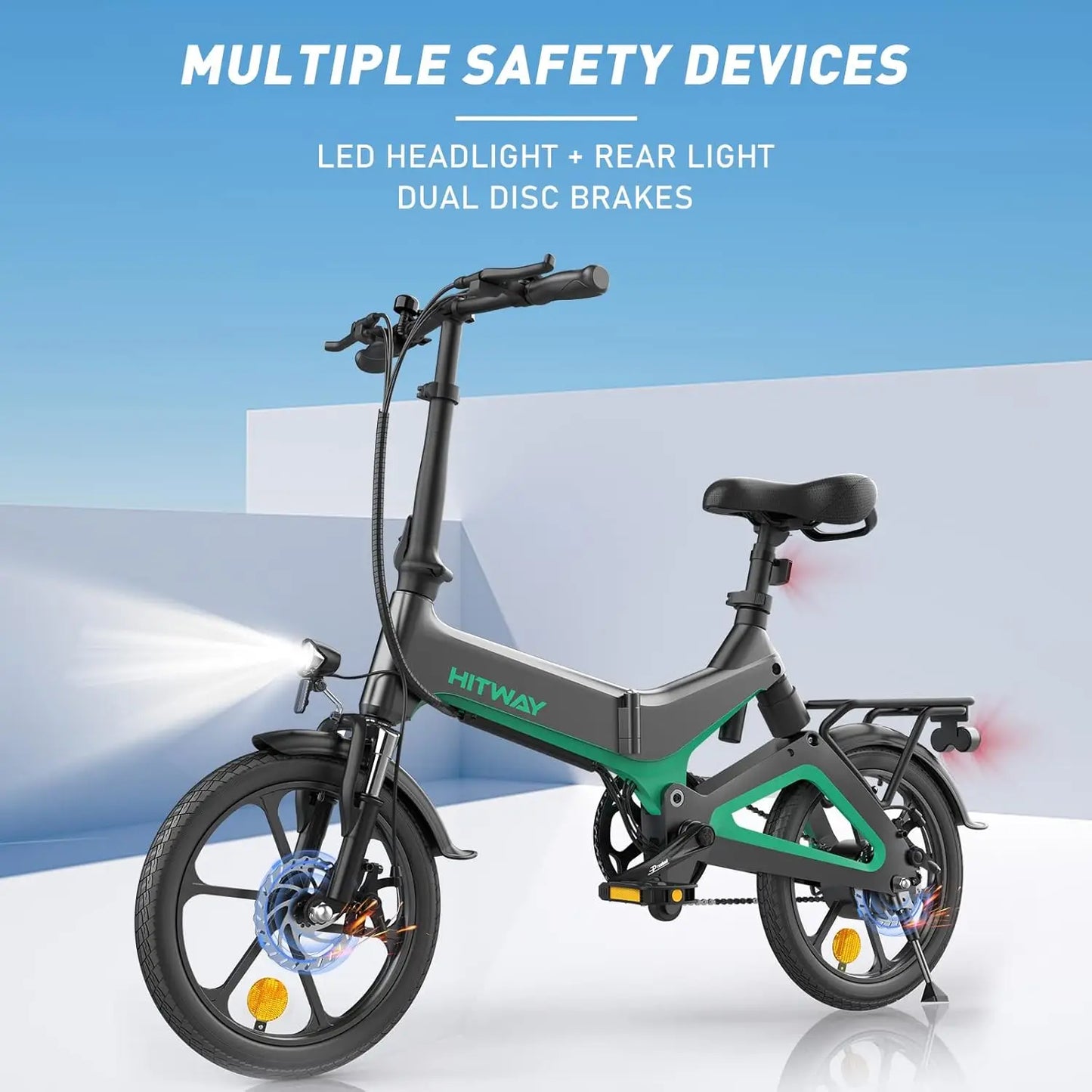 HITWAY Electric Bike 250W Foldable Pedal Assist E Bike with 7.8Ah Battery without accelerator, 16 inch for Teenager and Adults