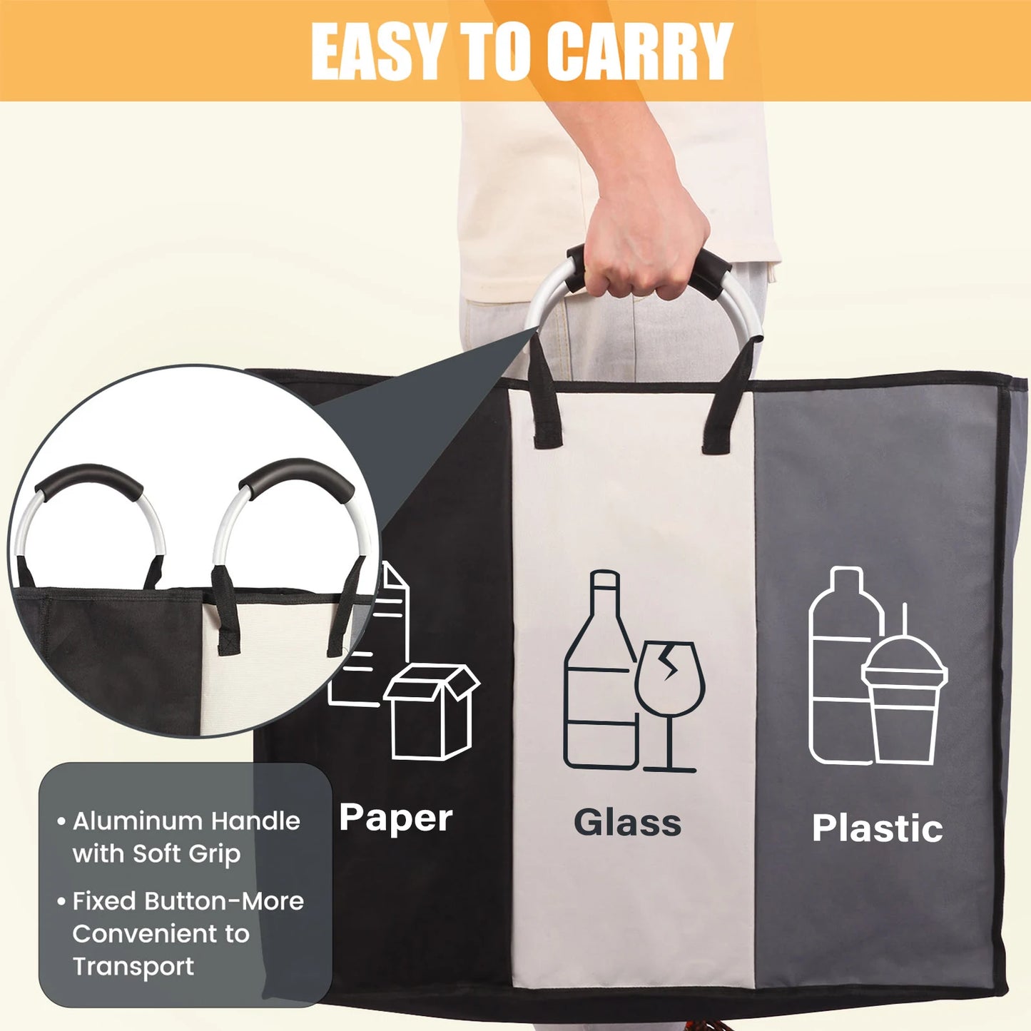 Deposit Bottle Collector Bins with 3 Compartments Recycling Bins Odor-Resistant Recycle Bin Indoor Bottle Hamper for Hom