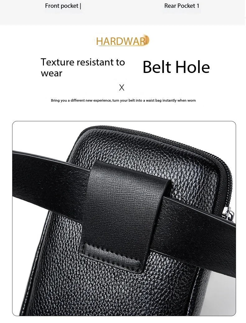 Leather Fashion Phone Pouch Belt Bag Shoulder Crossbody Waist Pack Vintage Outdoor Multi-function Mens Leisure Hanging Waist Bag