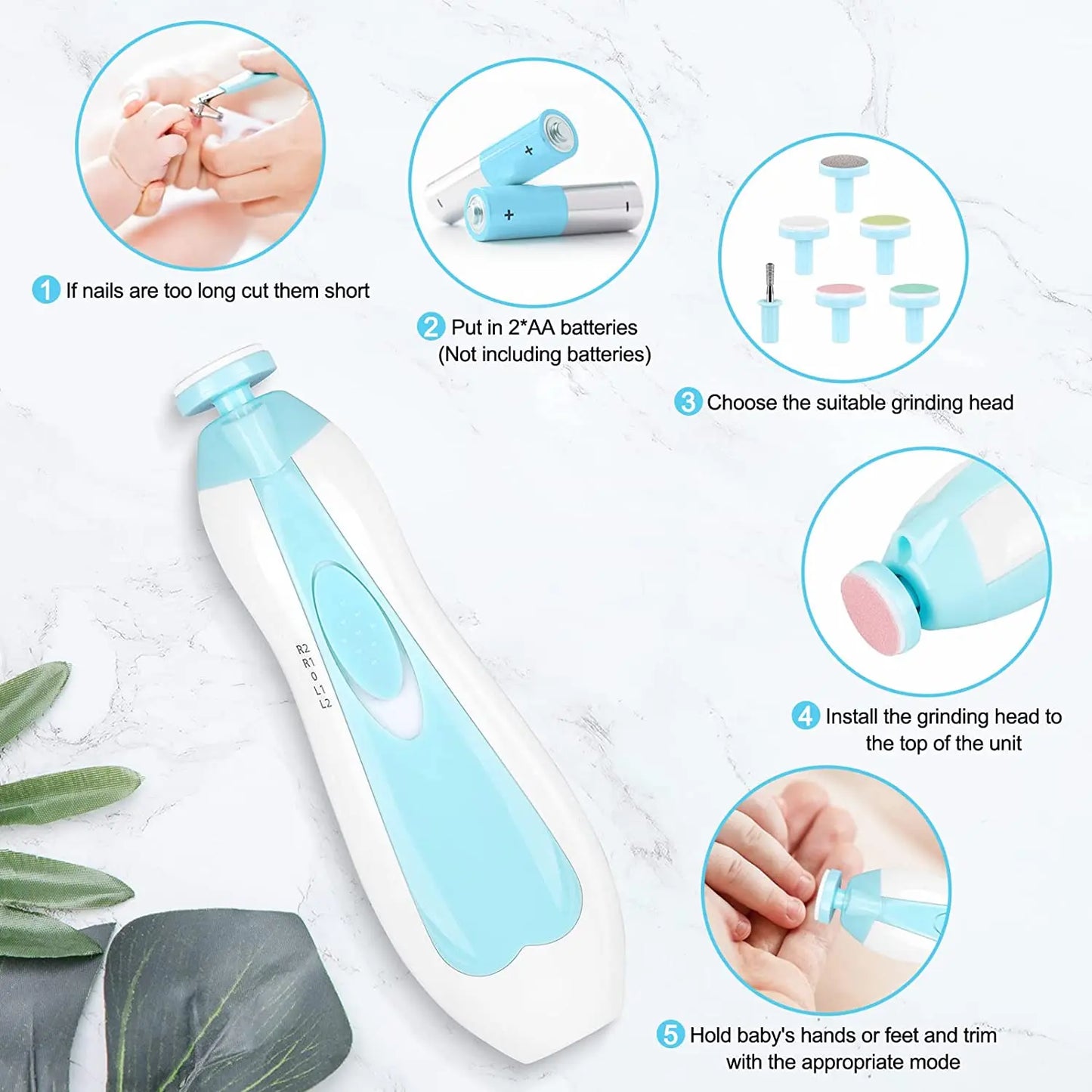 MAMIJOY  Electric baby Nail clipper LED Light Baby Nail Trimmer Baby Care Set 4-speed speed Adjustment With Low Noise