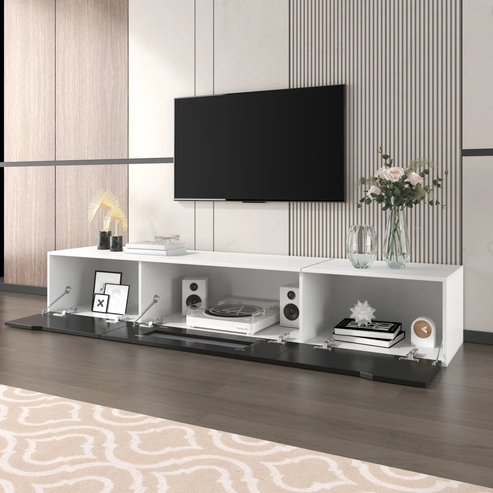 PINGGO TV cabinet, high-gloss TV cabinet, matching colours in white and high-gloss black, with colour-changing LED lights