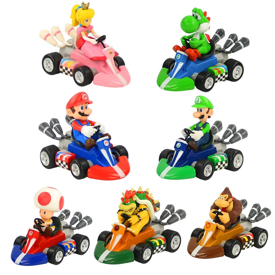 Super Mary Series Karting Mario Bros Luigi Yoshi Donkey Kong Action Figure Toys Pull Back Car 12.5*8*9 cm Surprise Toy Gifts