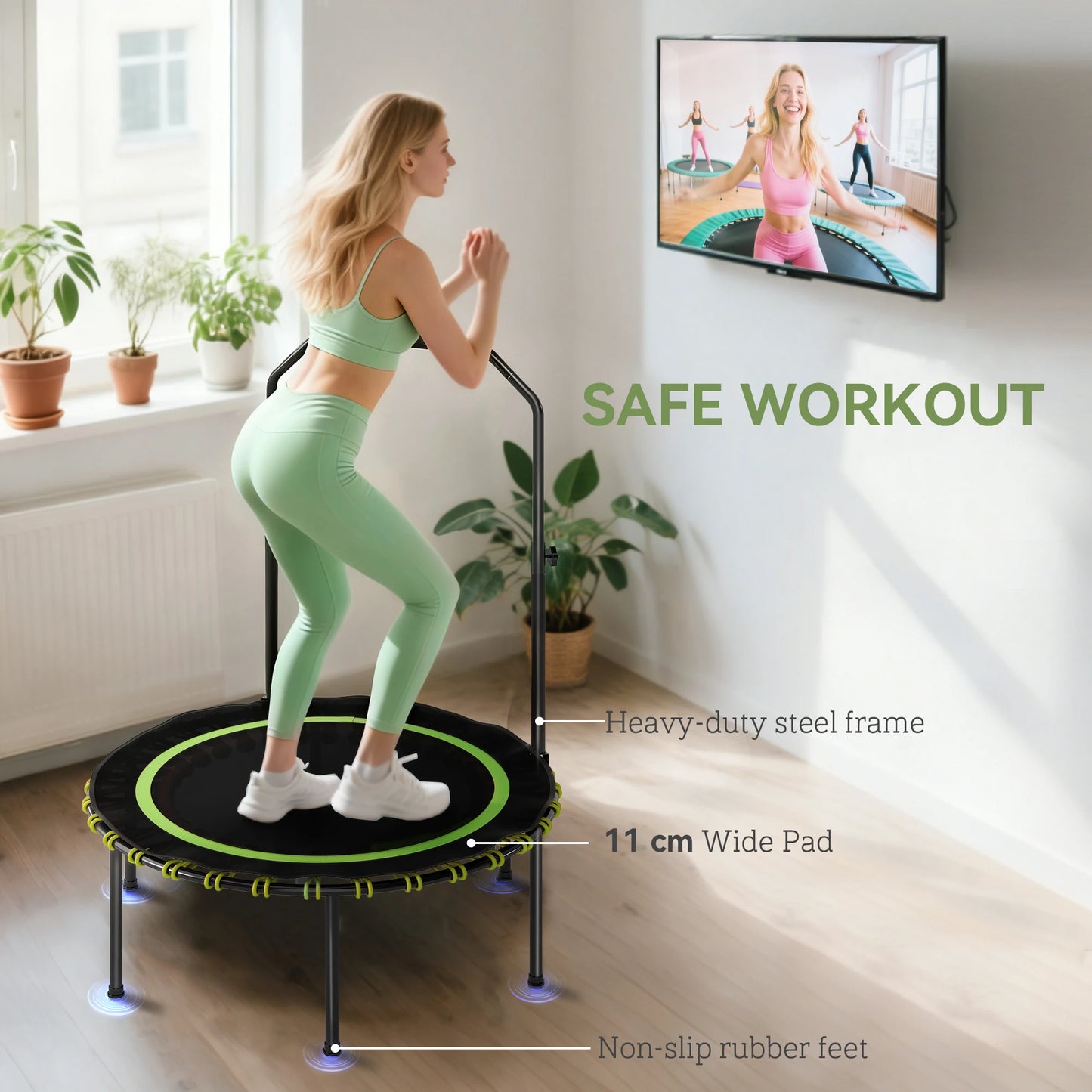 SPORTNOW 40'' Foldable Fitness Trampoline, Mini Trampoline Bungee Rebounder with 5-Level Adjustable Handle for Adults Indoor Out