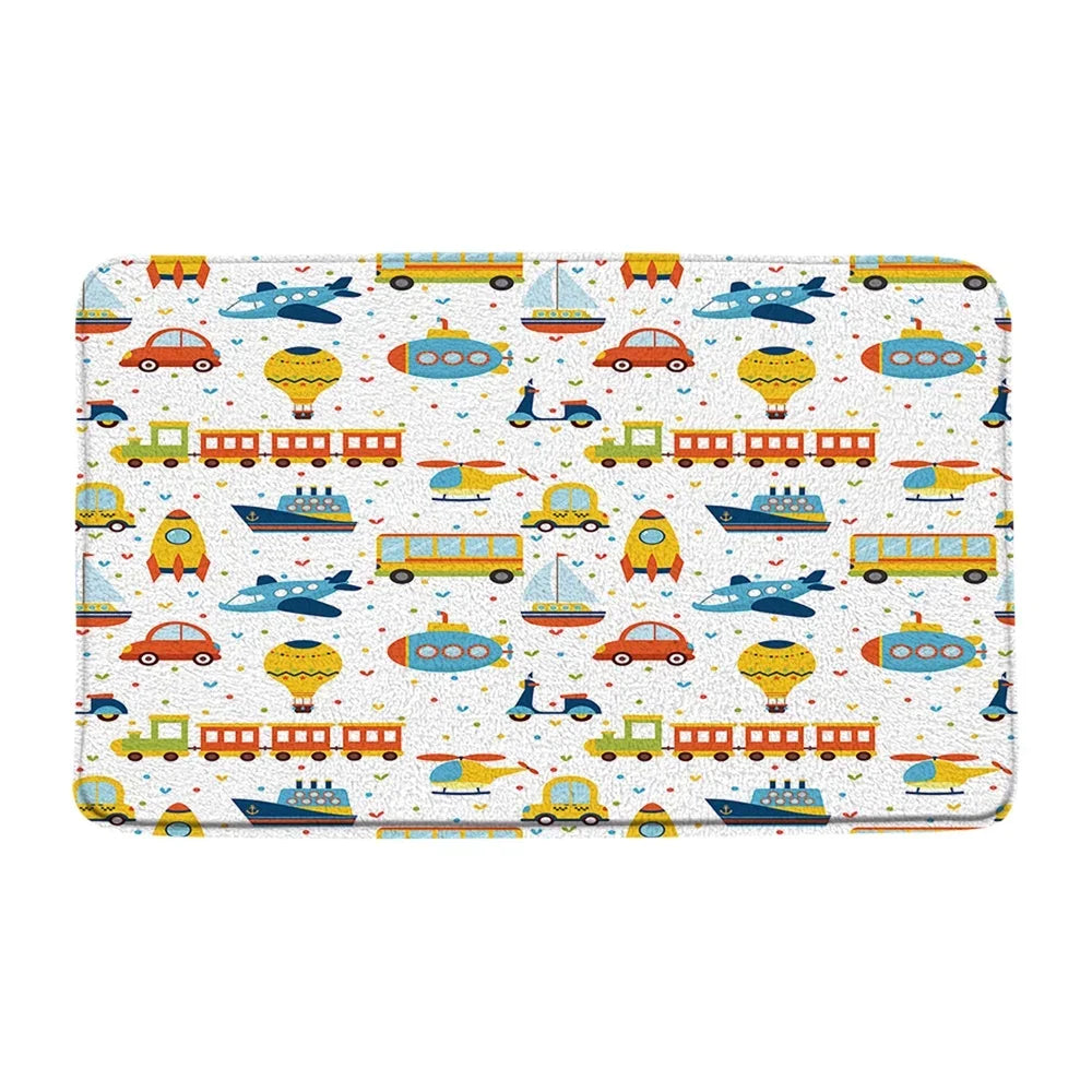 Cartoon Car Bathroom Decor Set Teens Transportation Car Shower Curtain for Kid Boy Girl Truck Bus Taxi Bath Mat Rug Toilet Cover