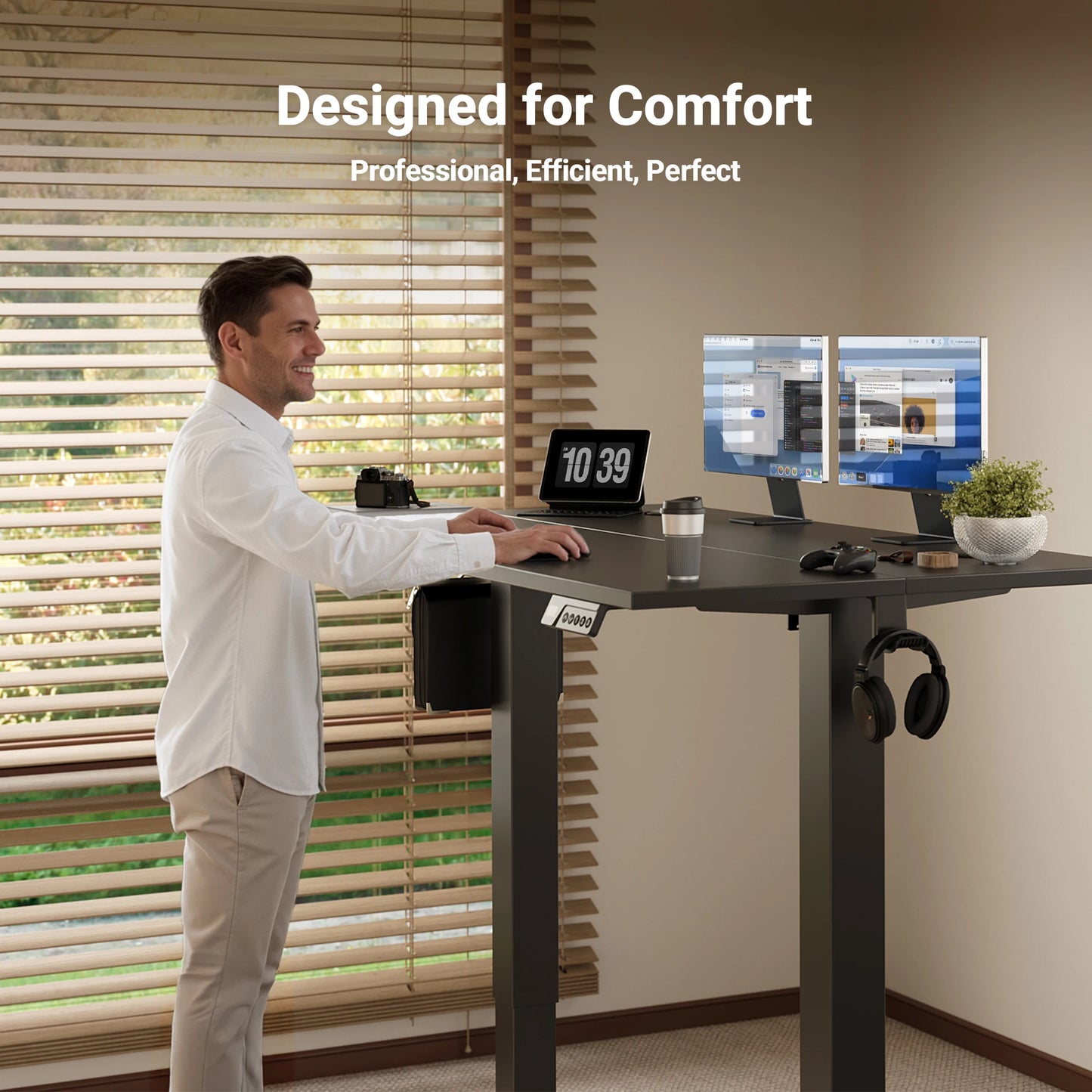 Standing Desk Adjustable Height, Electric Stand With Splice Board for Home Office Computer Workstation, Black