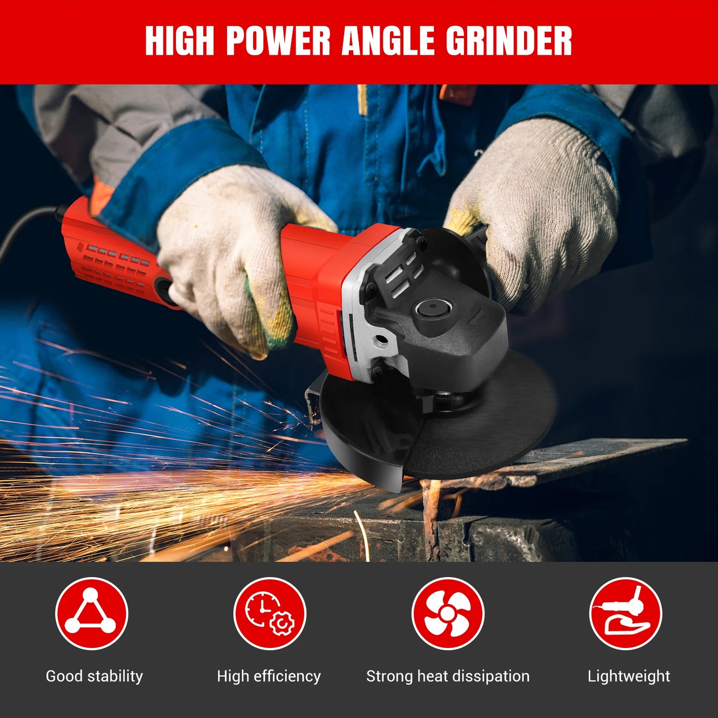 DayPlus 115mm Angle Grinder 4.5 inch 240V 5000W 12000rpm Electric Grinding Sander Corded for Metal,Tile Cutting Polishing M14