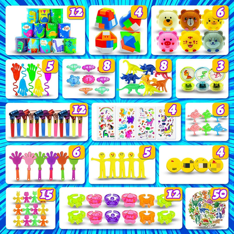 120/206Pcs Kids Birthday Pinata Toys Snap Bracelets Push Bubble Fidget Toys Carnival Prize Pinata Filler Bulk Toys Kids Gifts
