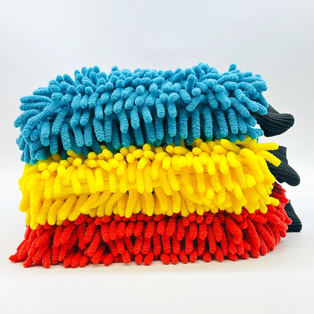 AUTOBRIGHT Oversized Double Sided Chenille Car Wash Mitt Red Blue Yellow Ultra Soft Professional Tool DIY Car Exterior Cleaning